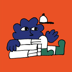 hand drawn cute abstract character is holding a book