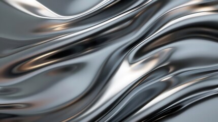 Flowing waves of liquid metal, 3D abstract background, sleek and futuristic look