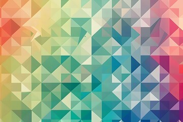 Fototapeta premium A background of colorful geometric shapes in various shades, creating an abstract and vibrant pattern. The colors range from deep reds to soft greens, with the triangles pointing towards the bottom le