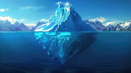 Iceberg tip above the water surface, representing hidden depths