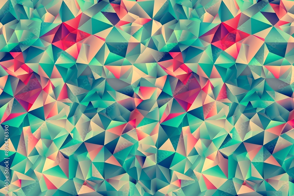 Poster a background of colorful geometric shapes in various shades, creating an abstract and vibrant patter