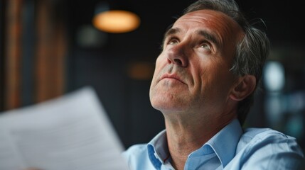 Obraz premium Thoughtful Man Gazing Upwards