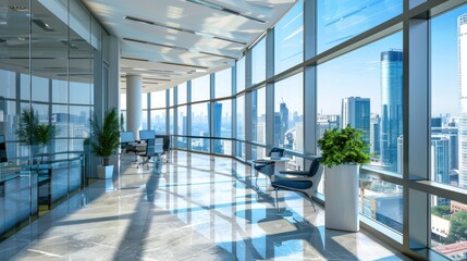 Fototapeta premium Modern Office with Stunning Cityscape
