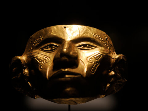BOGOTA, COLOMBIA - JULY 3, 2024: Superb Gold artifacts on display in the Museo del Oro (Gold Museum).
