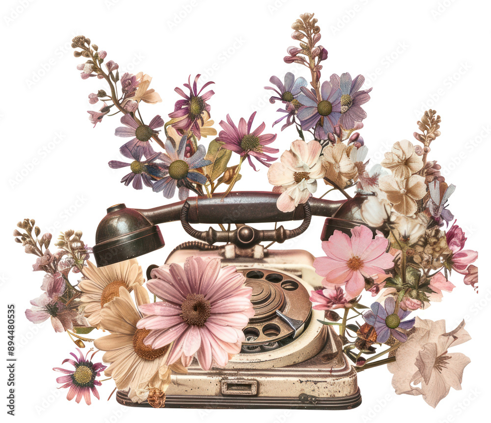 Wall mural PNG Vintage floral telephone illustration