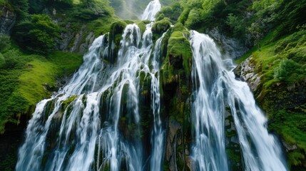 Obraz premium Scenic waterfall in a lush green forest