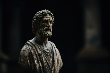 Weathered stone statue of a bearded man in a robe
