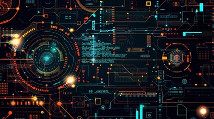 Picture a futuristic digital interface with cyber data and code displayed in a scifi style, glowing and advanced