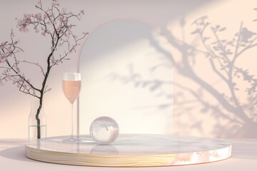 Ściana z flakonem kwiatów. Mockup - tło do prezentacji produktów. Beautiful simple AI generated image in 4K, unique.