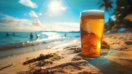 Refreshing Beer Enjoyed on a Sunny Beach Day - Perfect Relaxation
