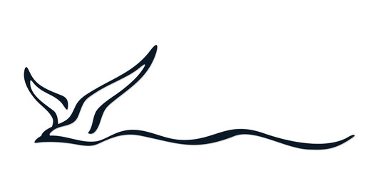 The stylized seagull symbol in the sea.
