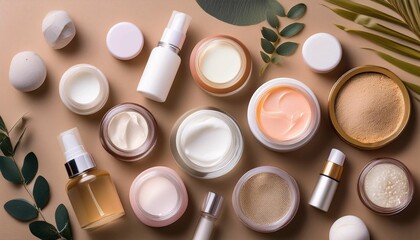 Aerial View of Neatly Arranged Cosmetic Products