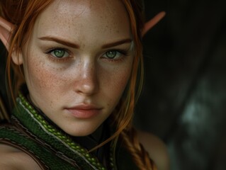 Fototapeta premium Pensive woman with freckles and green eyes