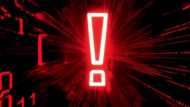Animation of computer windows folder source code and text alert sign warning monitor screen. Network virus infected system had been hacked. Cyber Crime, Computer Hacking Animation. exclamation mark 
