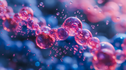 Triple-helical structure of the collagen molecule, showcasing amino acids in the triple helix, vital for skin elasticity and tissue repair, in a 3D scientific visualization.