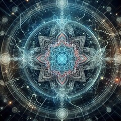 153 37. A holographic illustration of a sacred mandala, with int