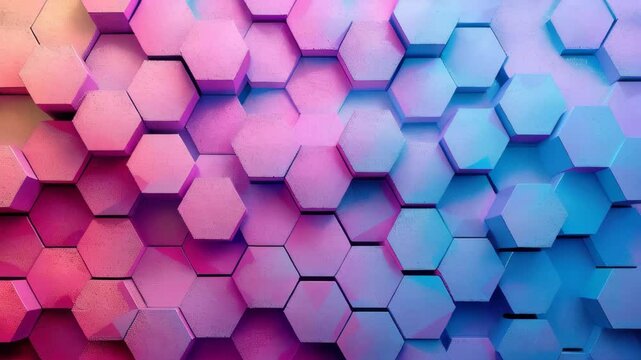 Abstract geometric background with hexagons in purple and blue colors. Video footage