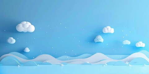 Modern 3D Paper Craft on Blue Gradient Background - Versatile Design Elements for Creative Projects