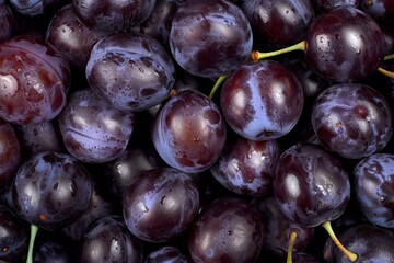 Fototapeta premium Fresh ripe damson plums rotating close-up top view.. Beautiful simple AI generated image in 4K, unique.