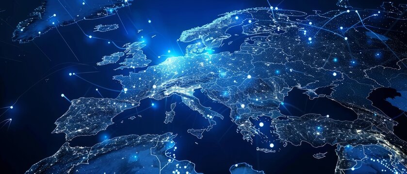 Europe map global network connectivity, finance transactions, world business trading telecommunication
