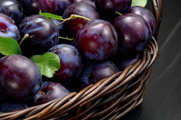 Fototapeta premium Fresh plums as background. Top view. Close-up.. Beautiful simple AI generated image in 4K, unique.