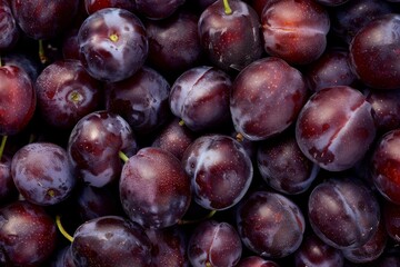 Fototapeta premium Close-up of fresh plums, top view. Texture background of fresh blue plums. Beautiful simple AI generated image in 4K, unique.