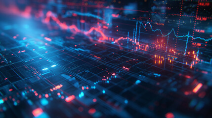 Fototapeta premium Elegant dark blue background with a stock market graph overlay, ideal for financial and trading visualizations.