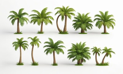 Obraz premium Set of various palm trees in different sizes and shapes, isolated on white background