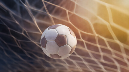 The soccer ball rockets into the opponent's goal, decisive point. Generative AI