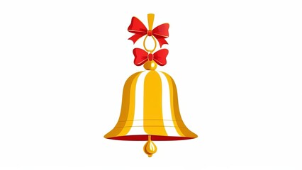 golden bell with red bow on white background