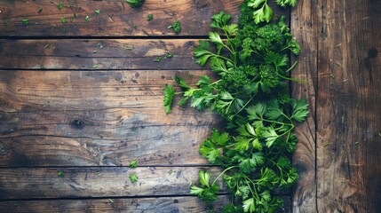 Parsley on a wooden background with Instagram filter