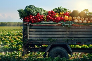 Trailer fully loaded with freshly harvested produce in a sunny field
