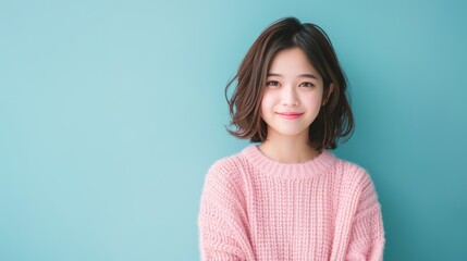 Fototapeta premium Smiling Woman in Pink Sweater