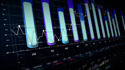 Dynamic data visuals for business info graphics, animated charts, and data-driven insights for a business meeting mock-up. Explore the world of trading, stock exchanges, and crypto