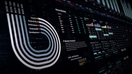 Fototapeta premium Dynamic data visuals for business info graphics, animated charts, and data-driven insights for a business meeting mock-up. Explore the world of trading, stock exchanges, and crypto