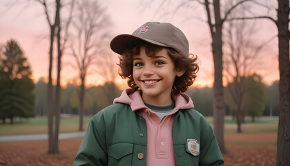 A Portrait of a Smiling Boy with Brown Curls
