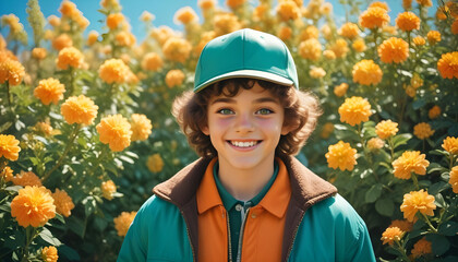 A Portrait of a Smiling Boy with Brown Curls