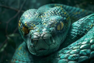 Fototapeta premium Highresolution image capturing the intricate scale pattern of a green snake with vivid details