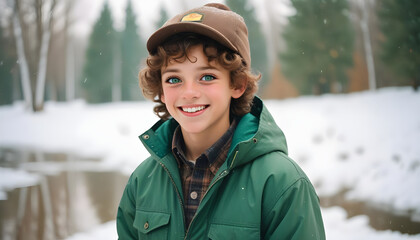 A Portrait of a Smiling Boy with Brown Curls