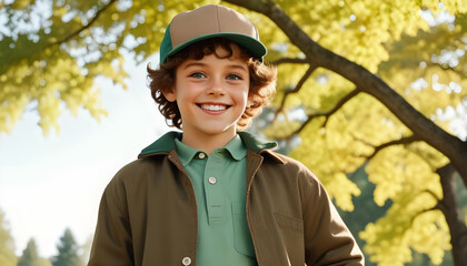 A Portrait of a Smiling Boy with Brown Curls