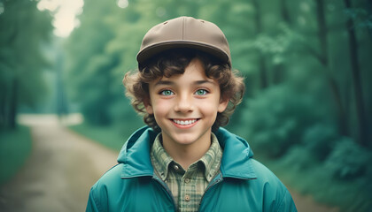 A Portrait of a Smiling Boy with Brown Curls