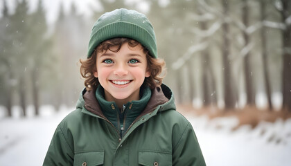 A Portrait of a Smiling Boy with Brown Curls