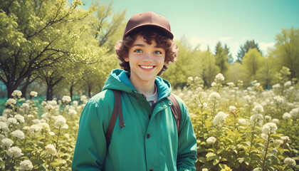A Portrait of a Smiling Boy with Brown Curls