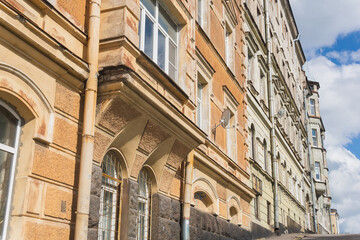 urban background, old street with ancient buildings