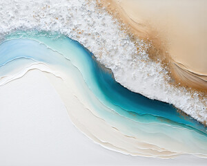 Abstract watercolor blue ocean, sand beach and sea foam for textures. Fresh, cheerful and relaxing summer concept. Positive and healthy tones to background or wallpaper. Generative Ai