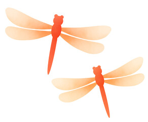 空を飛ぶ二匹の赤とんぼのイラスト  © ななか