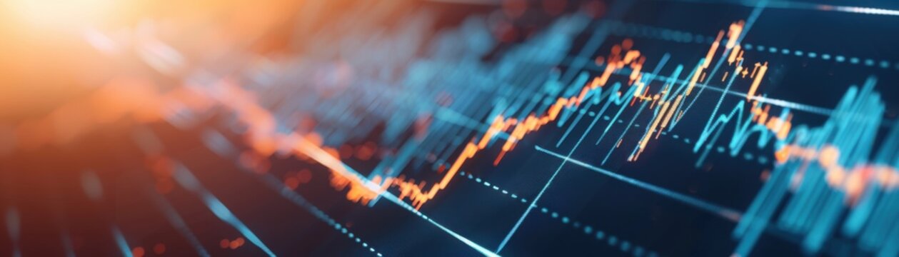 Abstract financial data chart with rising trend lines, depicting market analysis, investments, and economic growth in dynamic colors.