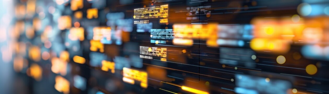 Abstract futuristic digital code display with light reflections on screen. Ideal for technology, data, and computer science concepts.