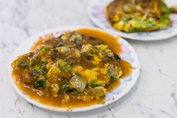 Taiwan famous Oyster omelette in local food store