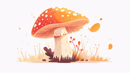 Vibrant Cartoon Mushroom with Whimsical Features on White Background - Fun and Colorful Fungi Illustration for Design Projects